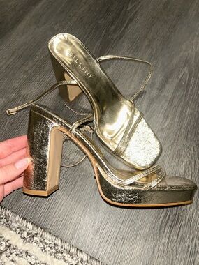 Billini Shimmery Gold Strappy Block Heel Sandal